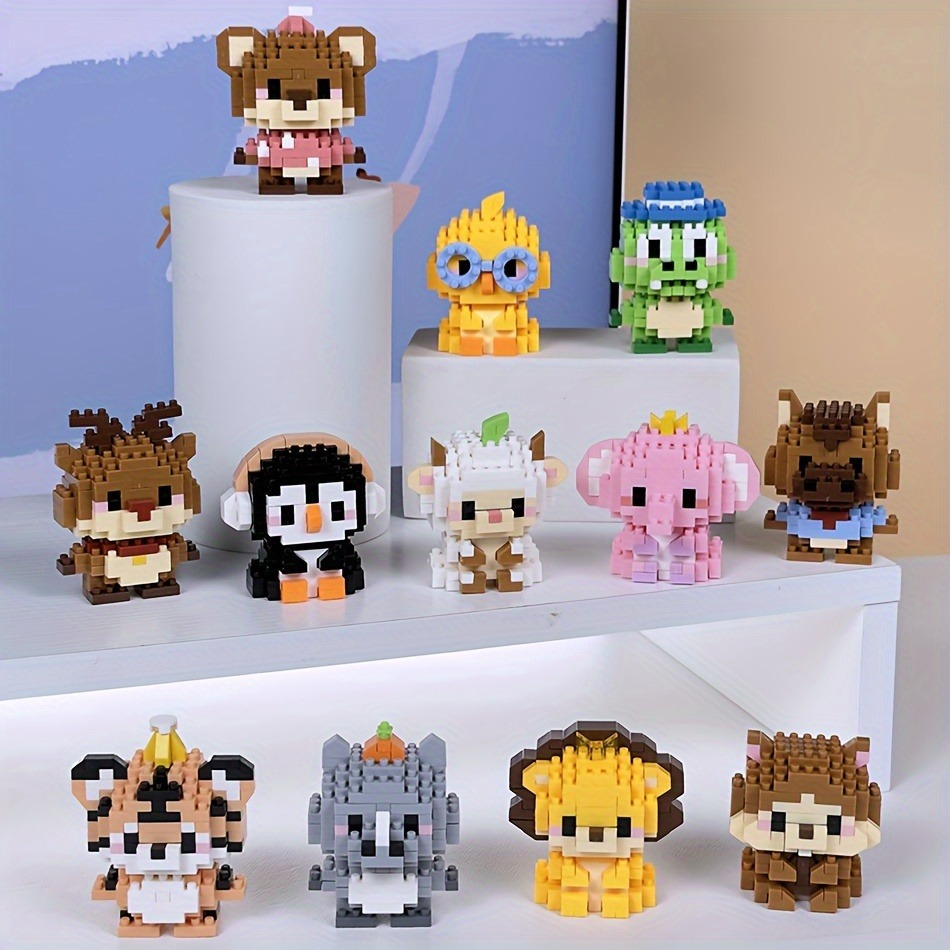 12pcs cute animal party series building blocks set educational interlocking plastic bricks ideal christmas birthday new year gift for   boys girls educational building blocks   design durable plastic blocks building toys