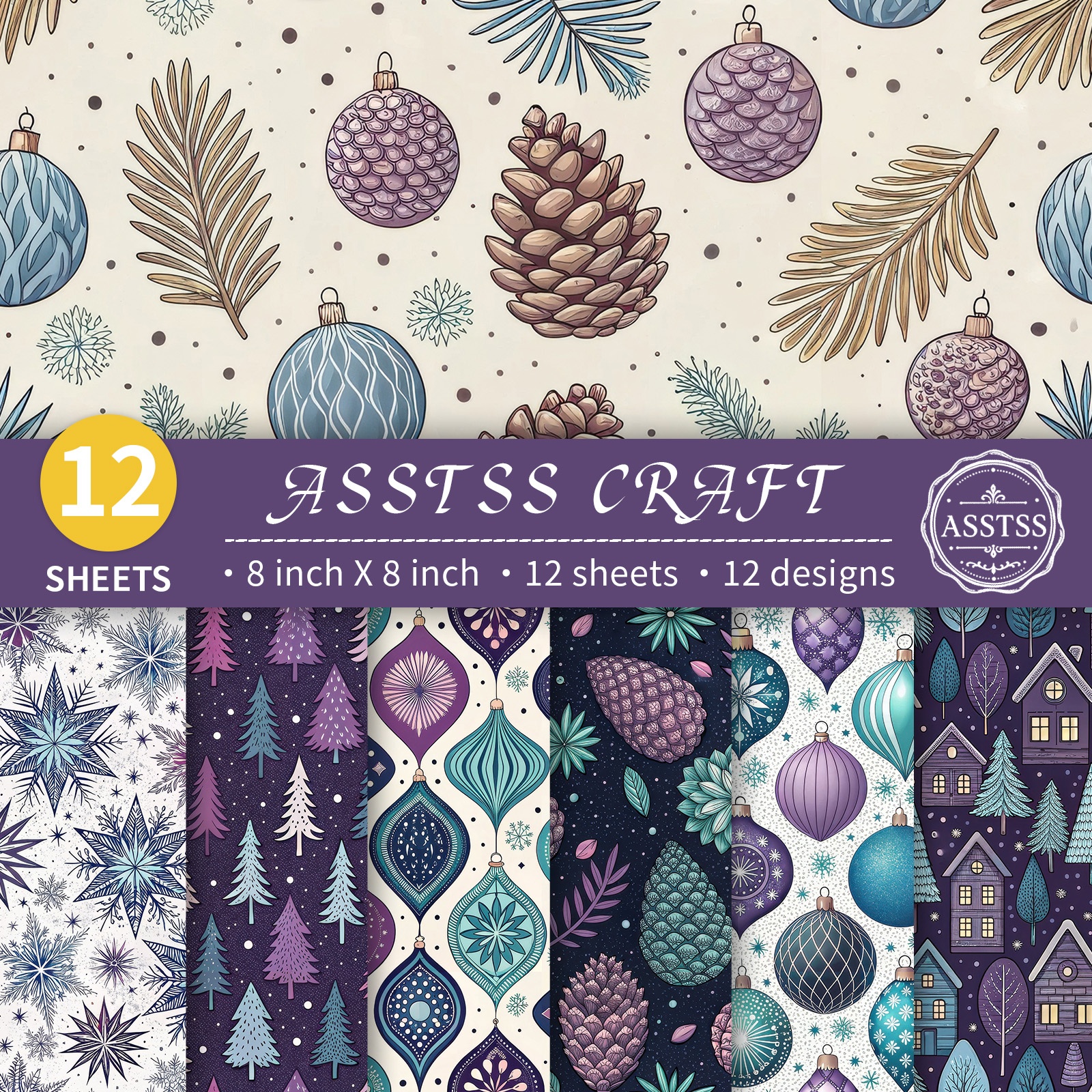 TEMU 12-sheet Asstss 8x8 Inch Scrapbooking Paper Pad, Christmas Watercolor Tone Deer Style Backing Paper Supplies, Heavyweight Cardstock For