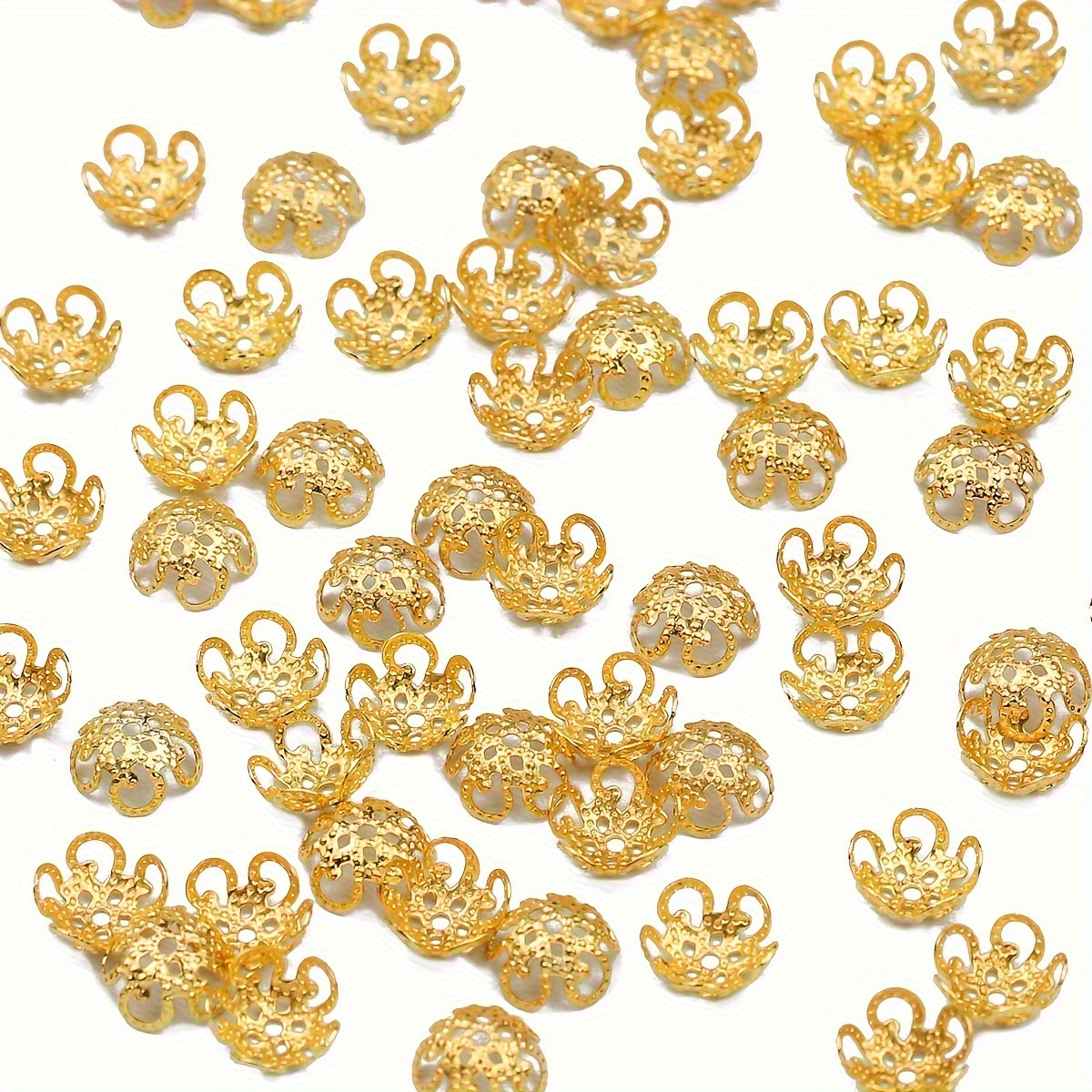 E-shop 10mm/400 Stück Blumenförmige Perlen Blumenkappe Blumenhalter Perlenhalter Goldene Silberne Spacer Perlen für Schmuckherstellung Halsketten