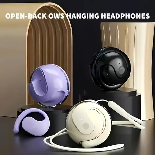 open back with fast charging noise reduction and free lanyard in purple wireless 5 0 type c charging real time voice translation for sports meetings meeting earphones stylish earphones smooth texture earbuds wireless