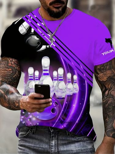 Camiseta con Diseño Estampado - Unisex Ligera con Estampado de Bowling sin Textura - Top de Manga Corta con Estampado de Bowling Morado y Negro Completo - Traje Casual para Fiestas con Transferencia de Calor - Ropa y Regalos Lavables a Máquina para Noches de Bowling de Verano, Ideal para Eventos Temáticos