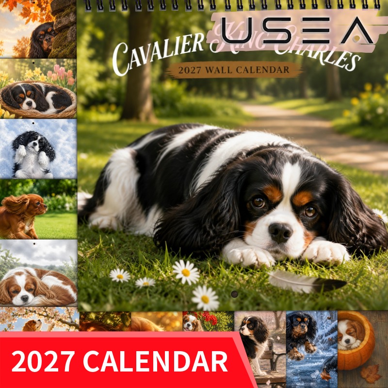 TEMU Calendrier Mural Suspendu, Calendrier Mural King Charles 2027, Organisateur Annuel 12 Mois, Reliure Spirale à Double Fil, Décoration Murale