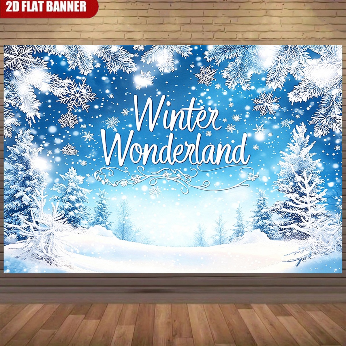 TEMU 2d Flat, 2d Flat - 2d Flat Banner, 1pc Polyester Fabric Backdrop With Winter Wonderland Theme Blue Tone Printed Pattern For Photography