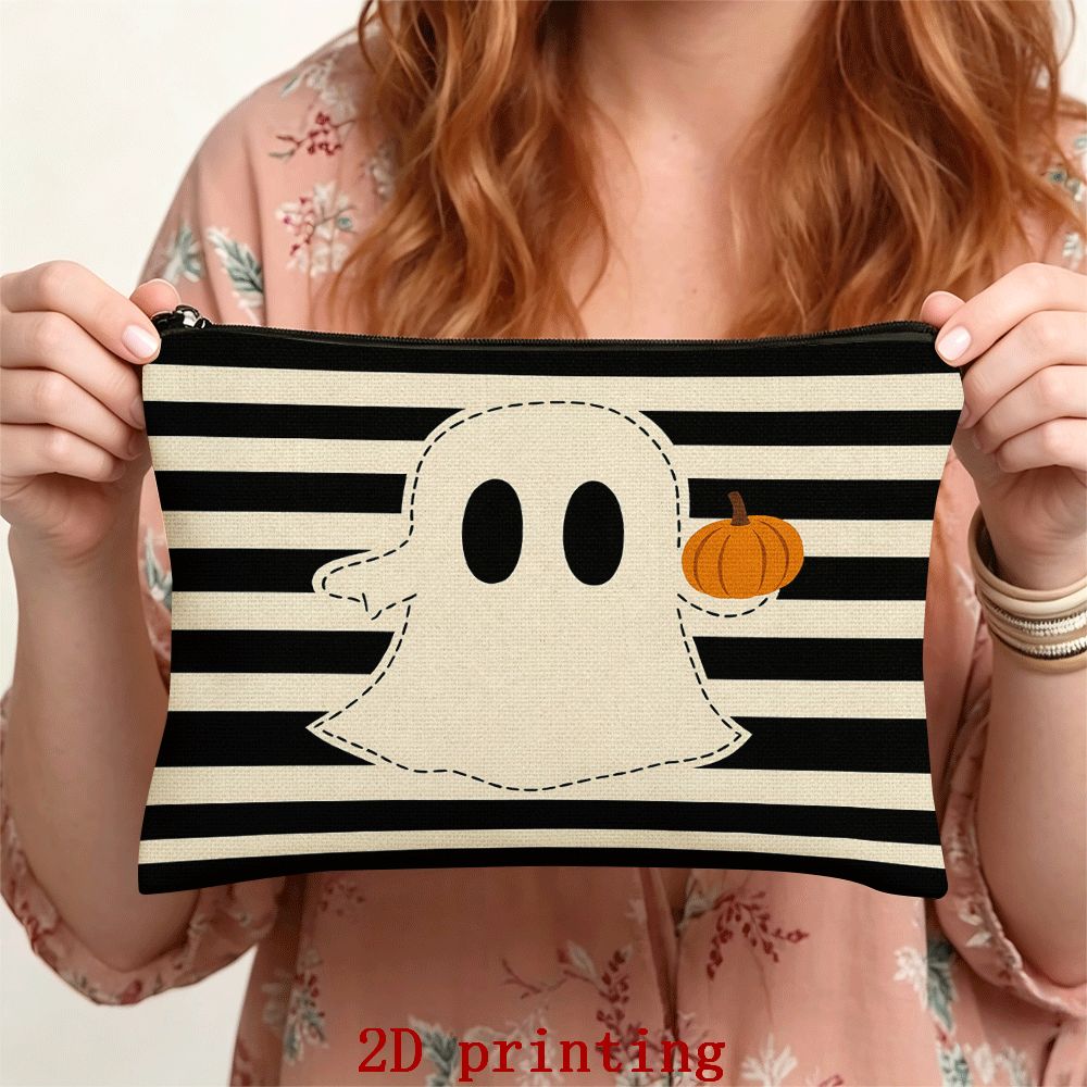 TEMU 1pc Portable Makeup Bag, Pumpkin , Halloween Theme, Zipper Closure, Student Stationery Pouch, Cosmetic Storage, Wallet, Suitable For Gifting