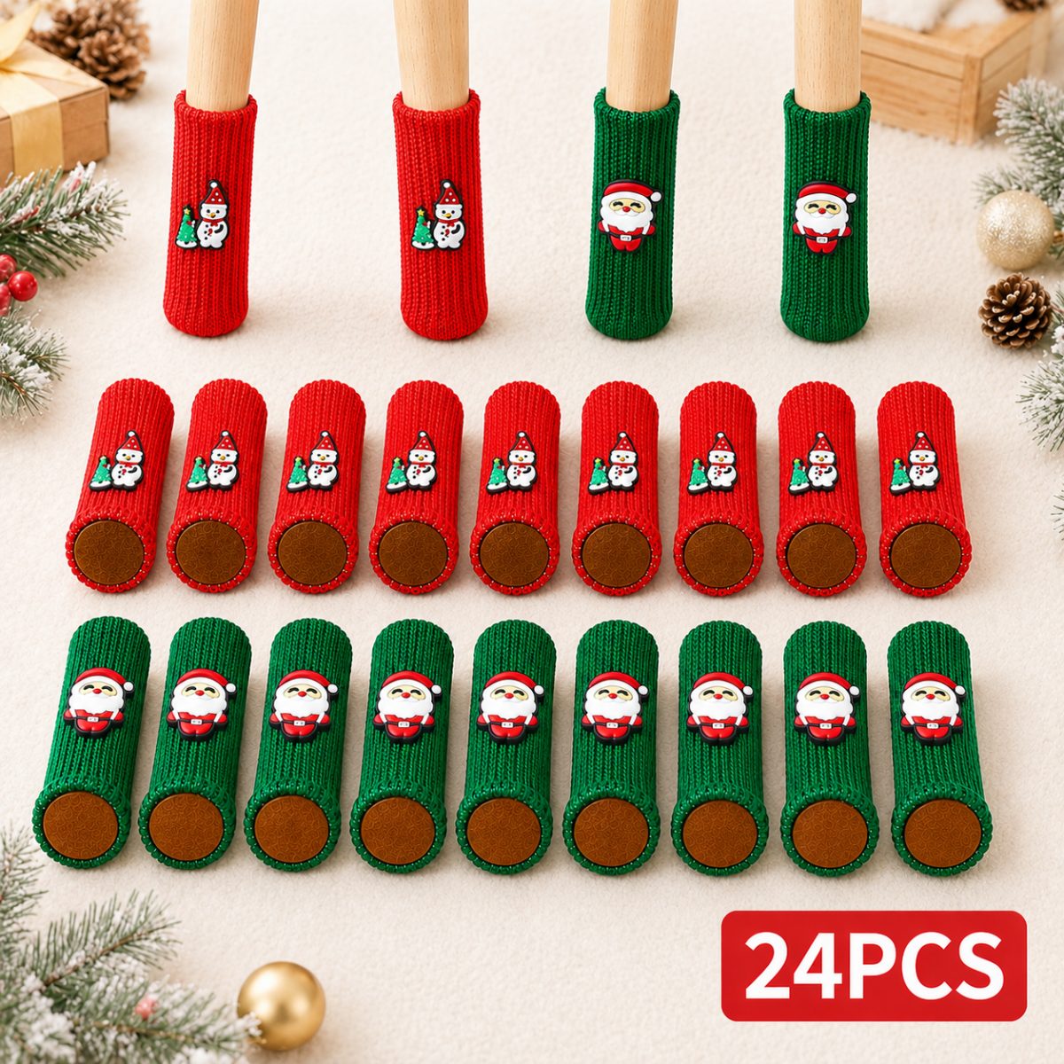 TEMU 24pcs Christmas Chair Leg Socks Red Green Christmas Knitted Table Chair Leg Covers Anti-scratch Floor Silent Furniture Protection Covers Elastic