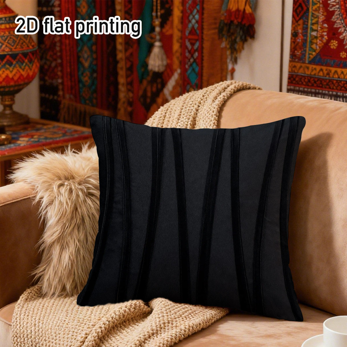 TEMU 1pc Vertical Striped Throw Pillow Covers, Duplex Prints With Elegant Black Ribbed Pattern, Durable Polyester Fabric, Zipper Closure, Sofa Decor,
