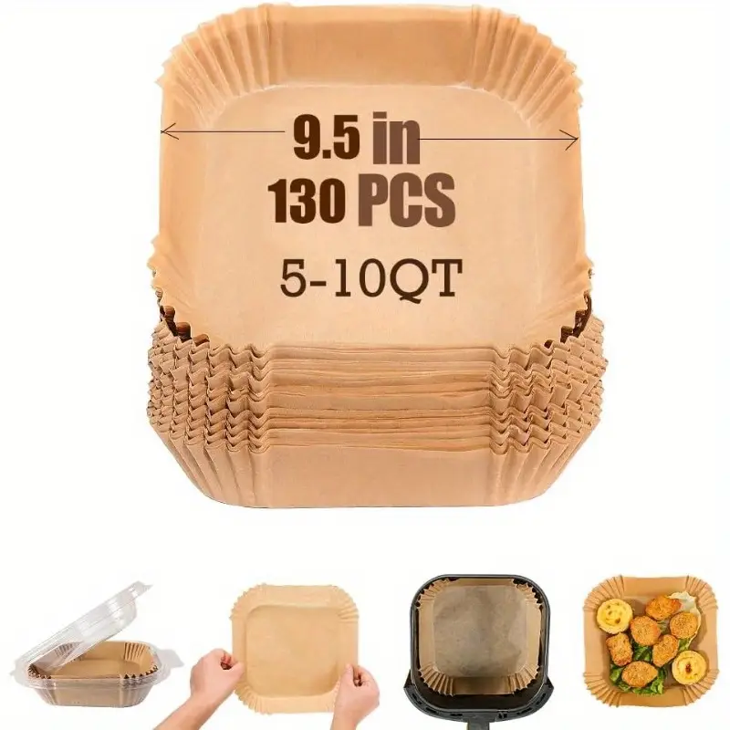 130pcs heavy duty air fryer liners nonstick fits 5 10 fryers with rounded edges disposable parchment paper sheets for oven microwave deep fryer home parties bbq restaurants easy mess free cooking bbq accessories nonstick surface material party hosts Product details 0