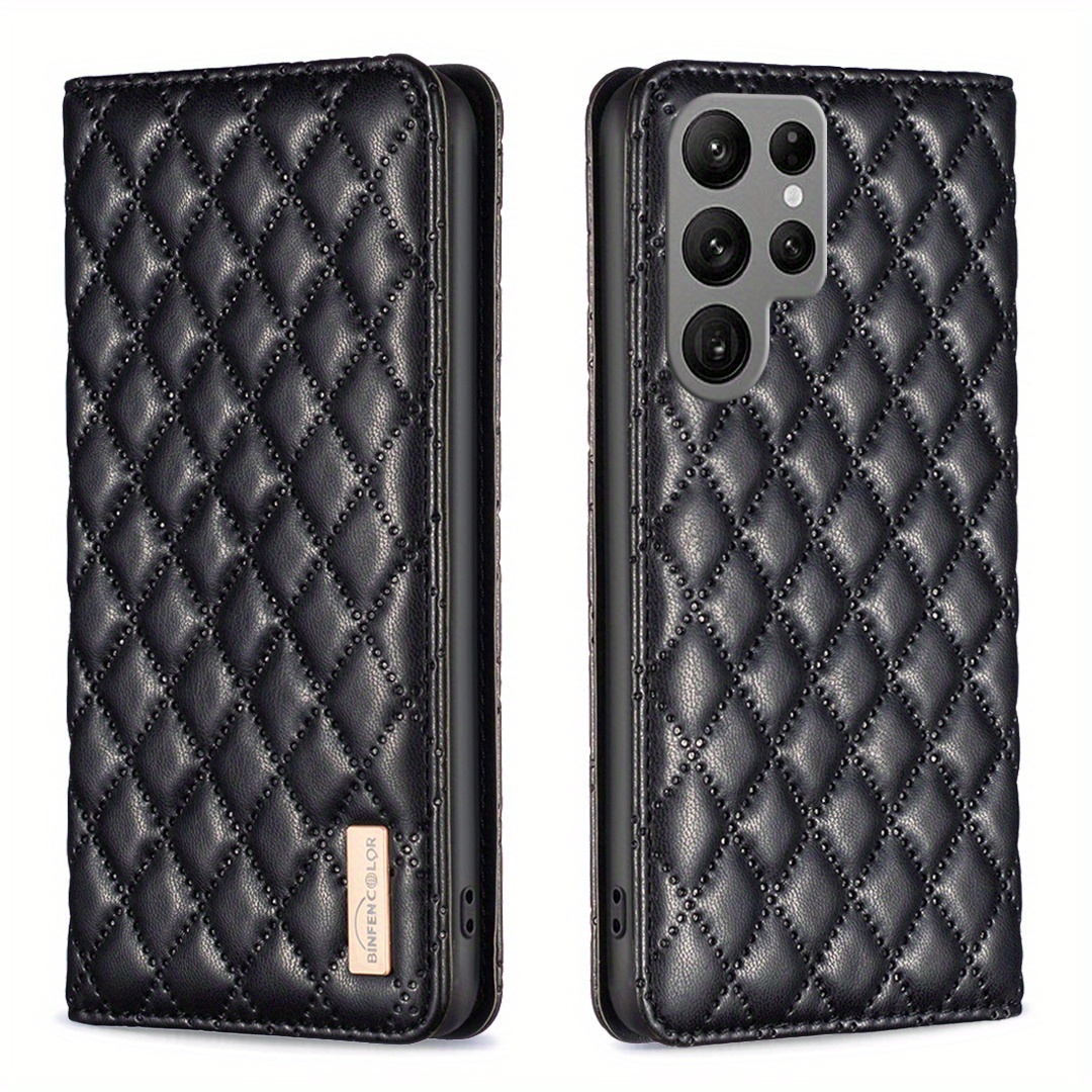 TEMU Phone Case - A Stylish Black Magnetic Faux Leather Case With Card Slots And A Stand, Designed For Galaxy S25 Ultra/s24 Plus/s23 Fe/s22