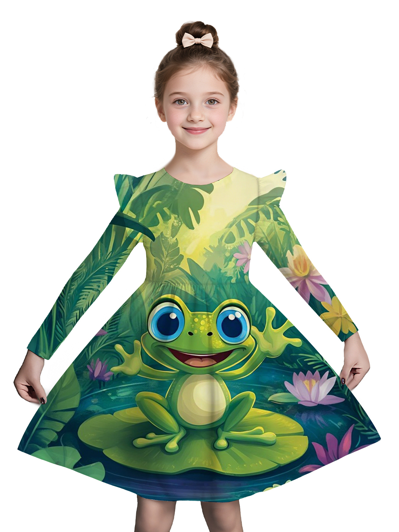 chinese dress ladies Girls Frog Dress with Green Top – Lilah & Rex main image 1