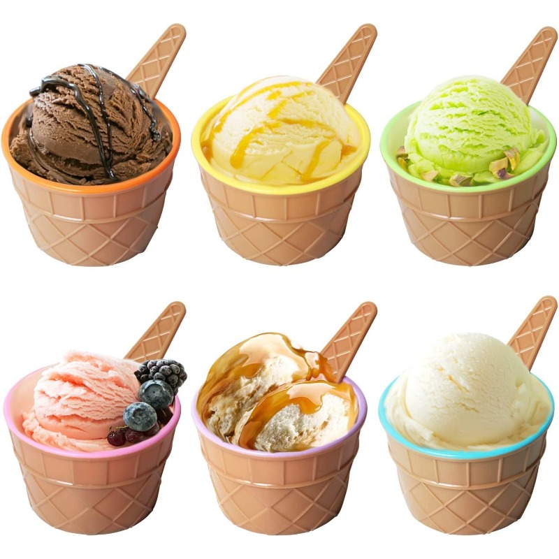TEMU 12pcs Ice Cream Bowl Set (including 6 Bowls And 6 Spoons), Ice Cream Cups, Cartoon Candy Colorice Cream Bowls, Dessert Yogurt Bowls(pink, Blue,