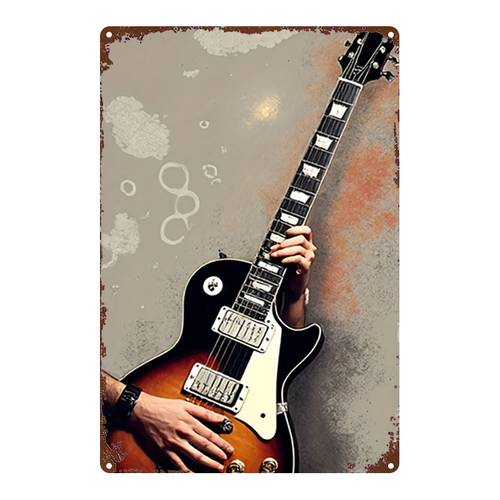 Artikelbild 2d flach, ., metallschild, retro gitarre metallmalerei musik thema dekor anhänger, used-look für zuhause, büro, fitnessstudio, schlafzimmer dekoration - power geschenk, 8x12 zoll (20x30 cm), für raumdekoration für wohnung