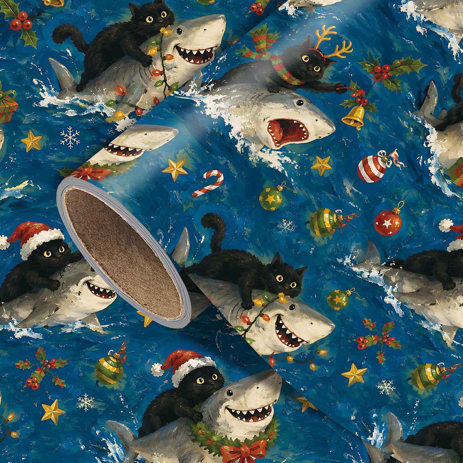 TEMU 1 Rouleau de Emballant Requin, Convient pour Cadeaux de Noël, Décorations de Fêtes, Projets de Bricolage - Emballage Cadeau sur le Thème de