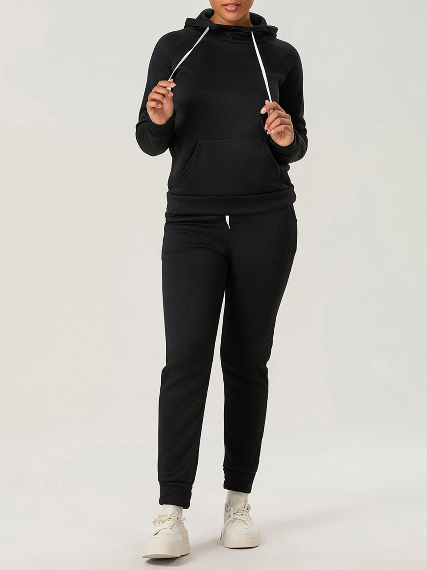 2pcs womens casual polyester sweat suit solid color hooded Temu