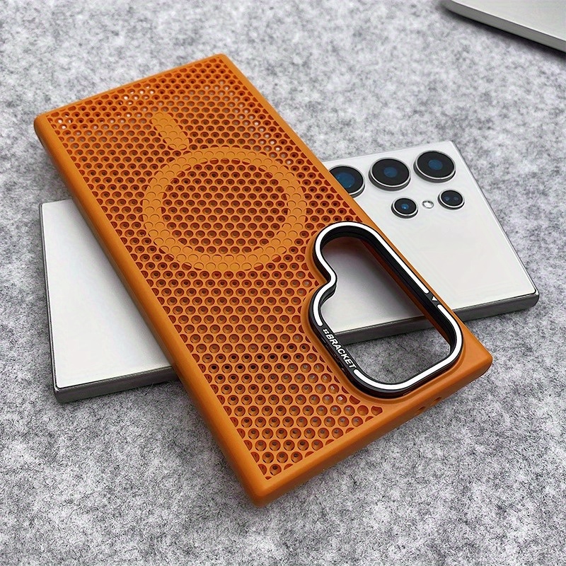 TEMU Phone Case - Summer Cooling Breathable Honeycomb Magnetic Mesh Lens Bracket Compatible With S25 Ultra Phone Case S24 Ultra S24+ S23+ Galaxy S23