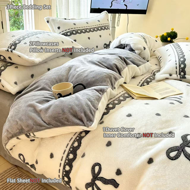 TEMU 3pcs Set - Plush Duvet Cover Set - Includes 2pcs Pillowcases, Velvet Texture For Autumn And , Bedroom Bedding For Single And Double Beds (pillow