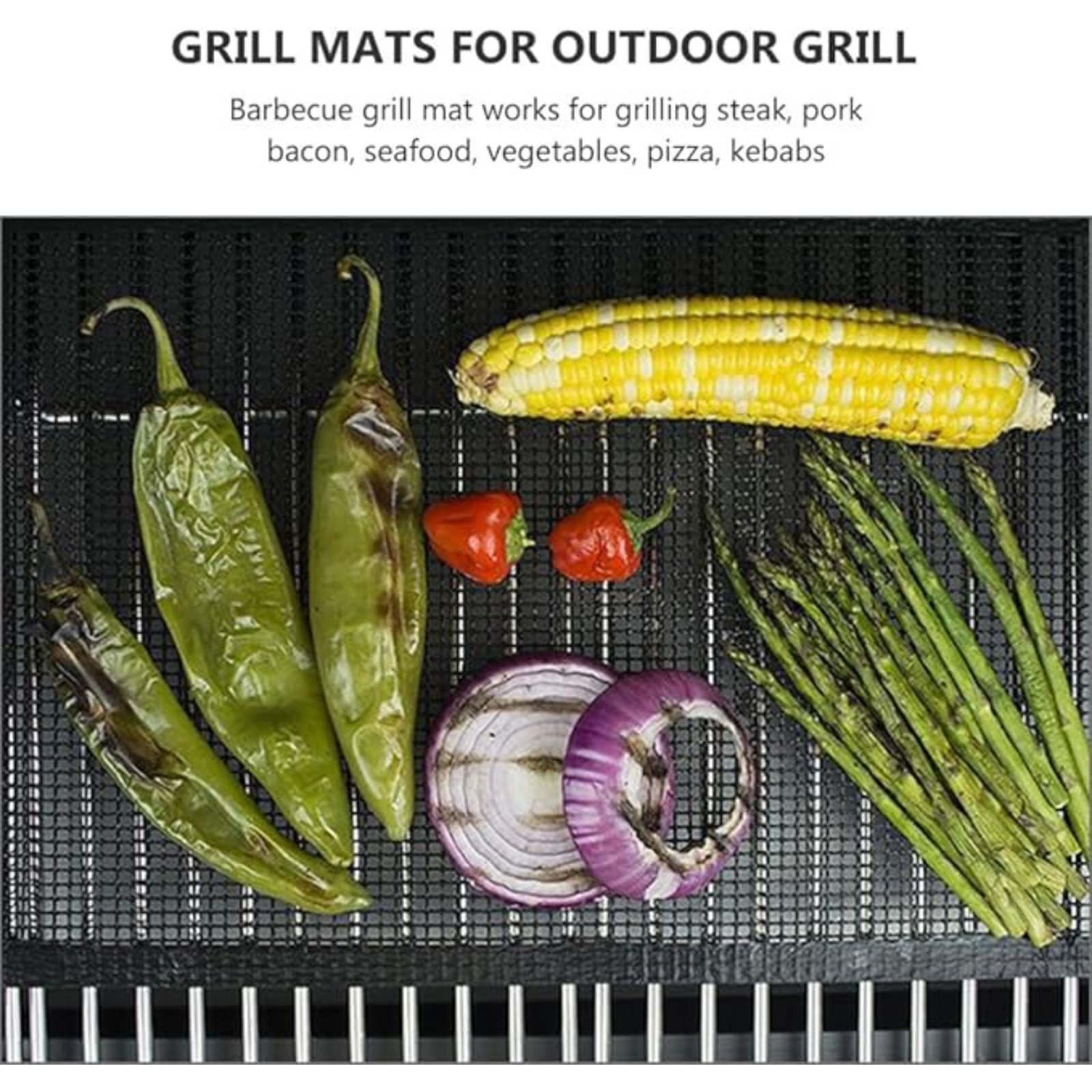 2pcs   glass fiber grill mesh mat set, reusable food contact safe grilling accessories for outdoor charcoal gas electric grills details 5