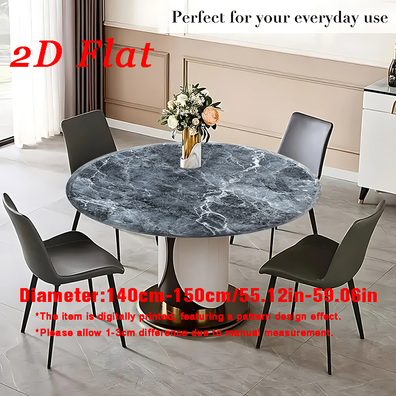 TEMU [1pc]elastic Round Tablecloth With Marble Pattern Print, Featuring An Elegant Appearance And High Elasticity, Suitable For Round . It Easily