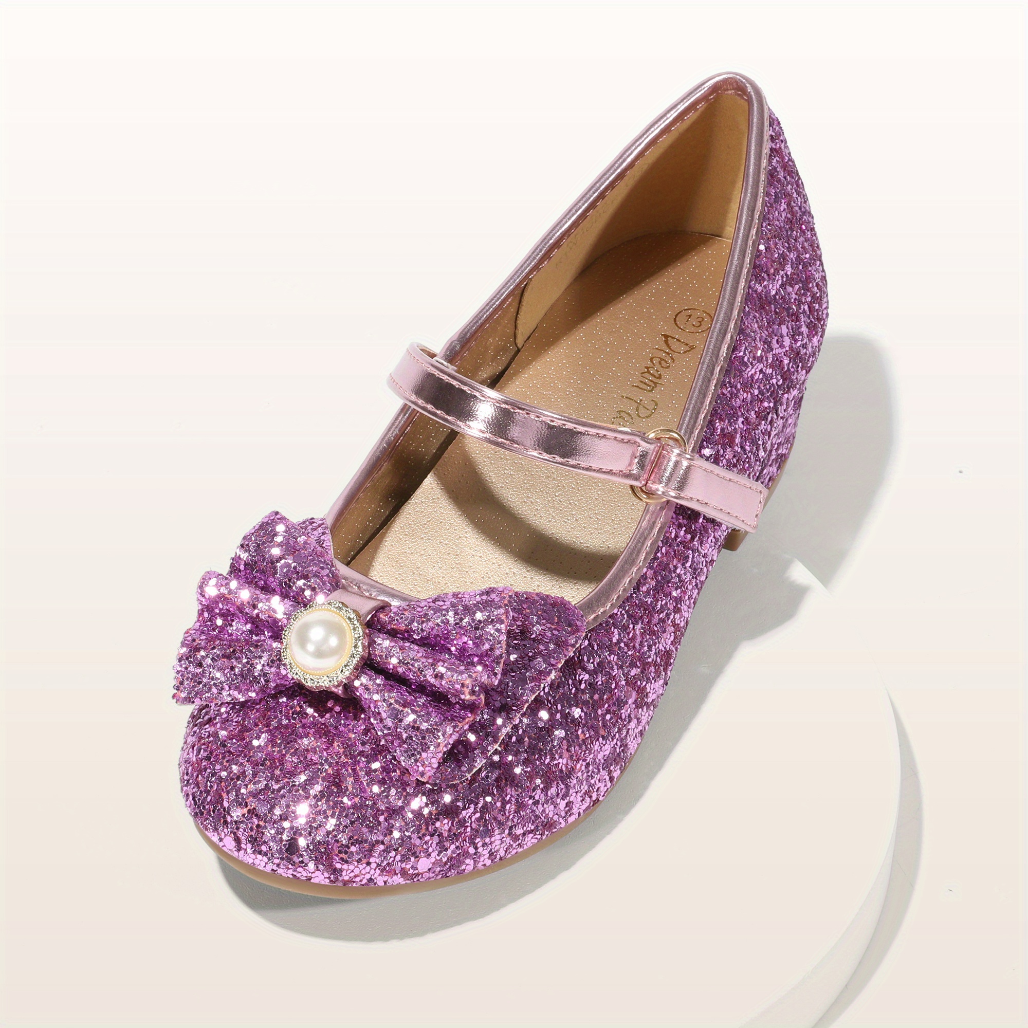 CAICJ98 Girls Heels Dress Shoes Mary Jane Wedding Party Sparkle Glitter Princess Shoes Pink 10 5 Little Kid Big Kid