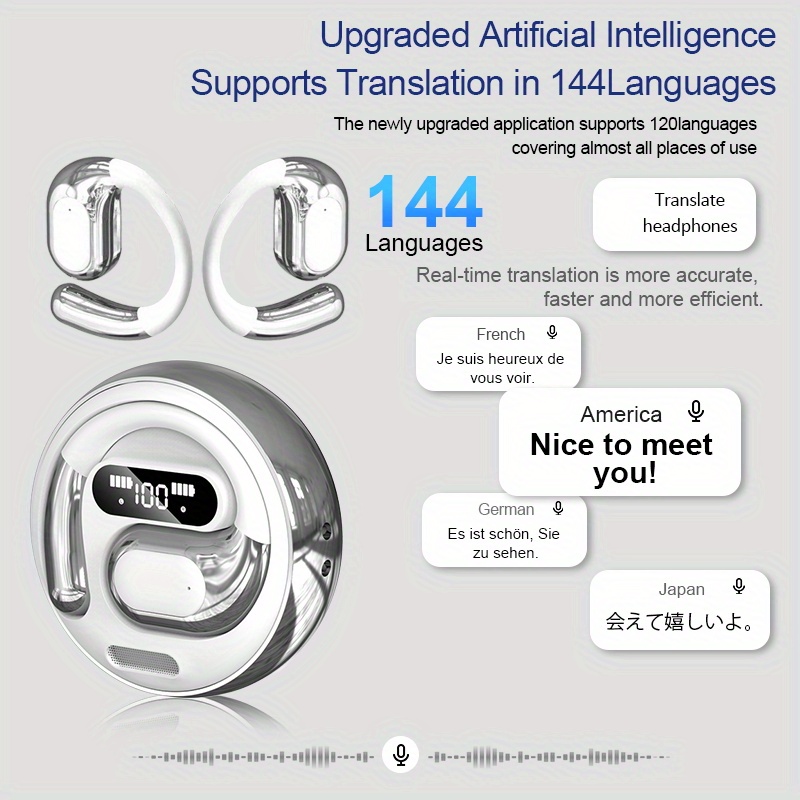 AI Translation Earbuds Real Time, 6-in-1 Translator Earbuds 150 Languages& Accents, Open Ear Wireless Ear Buds Wireless with Charging Case Fit Suitable for Travel, Business, And Study, Graduation Season Gifts