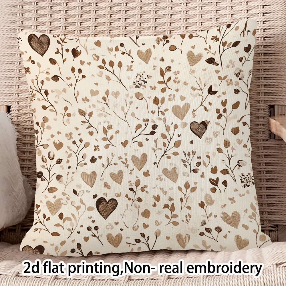 TEMU Taie d'oreiller 2D 1 pièce avec imprimé cœur, branche et feuille dans des marron, plusieurs tailles disponibles, en velours , impression sur un