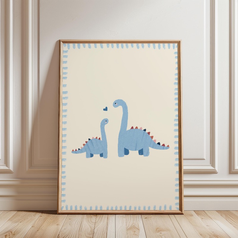 TEMU Póster de dinosaurios grandes y pequeños planos 2D, 1 pieza, planos 2D, impresión en sin de pared de dinosaurio azul para , adecuado para la