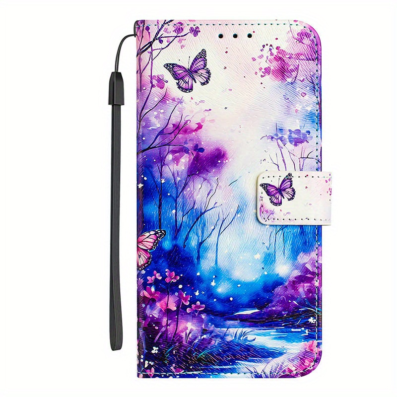 TEMU Phone Case - Beautiful Butterflies Pu Magnetic Flip Wallet Case With D Holder Stand Phone Case Suitable For Huawei 60 P60 P50 P40 P30 P20 And