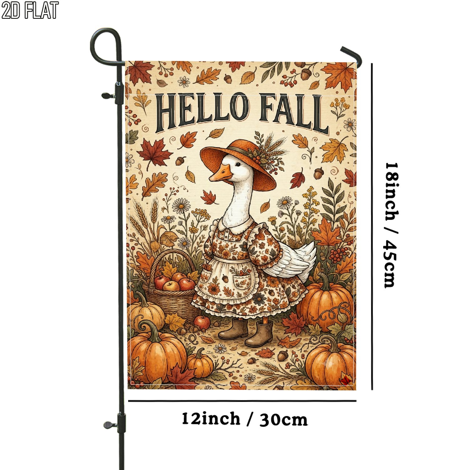 TEMU Plat 2D, 1 pièce Drapeau de jardin d'extérieur plat 2D Oie d'automne Marron Jaune Drapeau de jardin de double face Décoration de porche pour