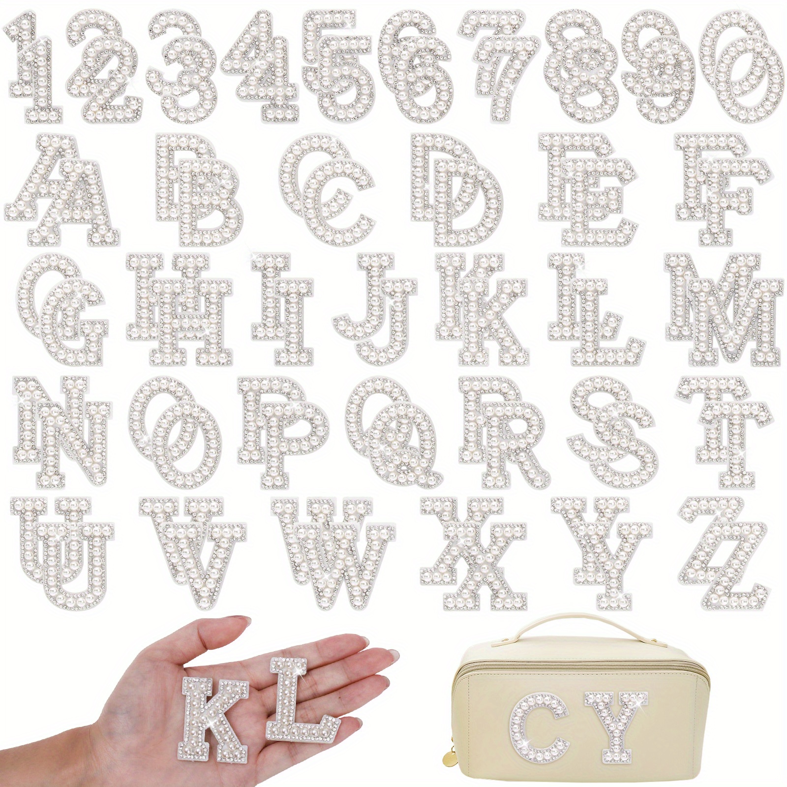 TEMU 72pcs Pearl Letter Patches, Self-adhesive A-z & 0-9 Stick-on Patches For Clothing, Fabric, Backpacks, Crafts, Bags, Hats, Diy Decorations, And