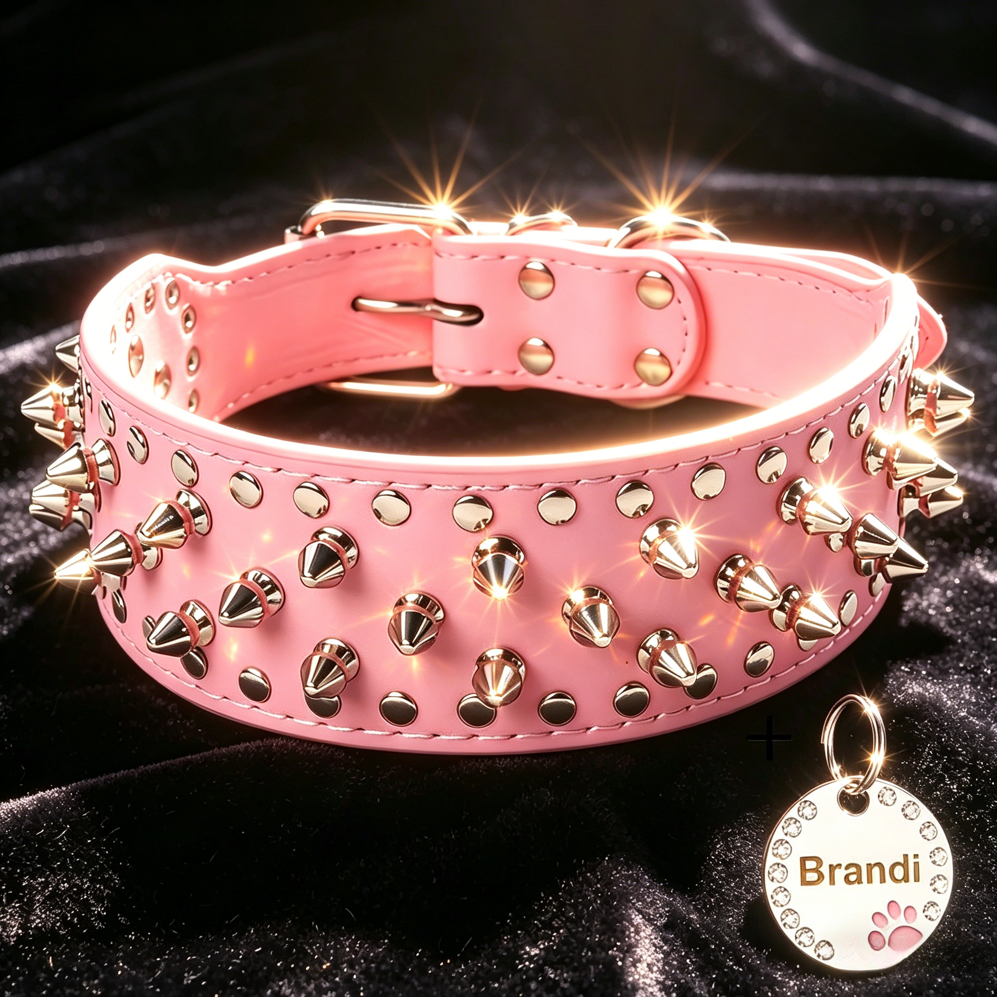 trendy punk style rivet anti bite pet collar scratch and wear resistant dog neck ring   with customizable engraved anti lost name tag accessory Product details 0