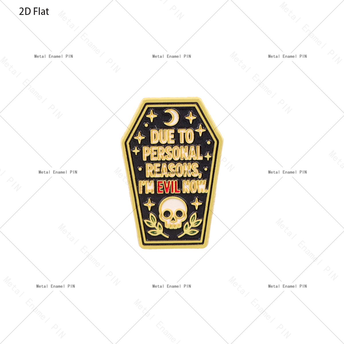 TEMU Spine Gothique 2D Plat 1pc, "En de raisons personnelles, maintenant méchant" Crâne Lune Étoile Slogan Broche de Revers en Métal Badge Pin pour