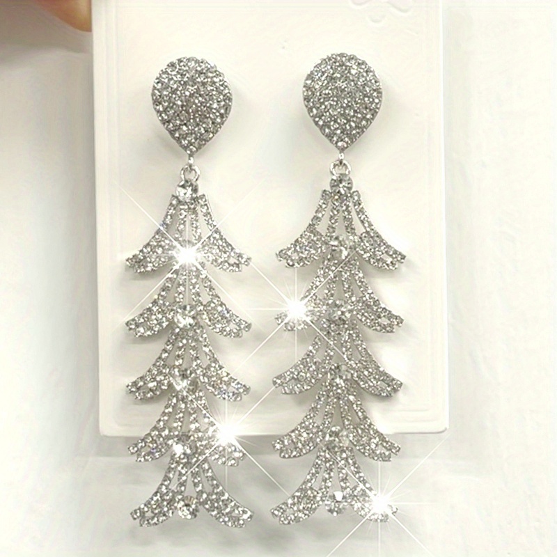 TEMU Single Pair Christmas Tree Pendant Earrings - 3d Alloy With Sparkling Accents, Elegant Minimalist Dangle Earrings For Women, Versatile For Daily