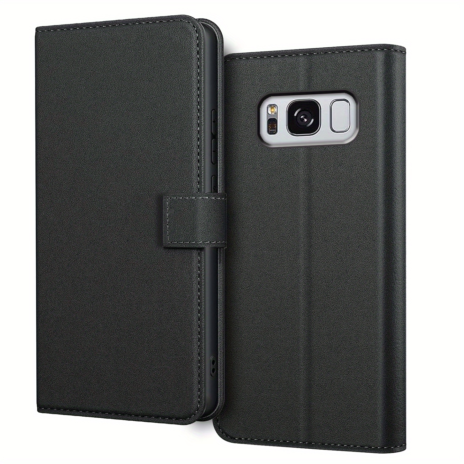 E-shop Handyhülle - für Samsung Galaxy S8/S8+/S8 Plus Hülle mit Ständer Kunstleder Kartenfach Schwarze Wallet Flip Schutzhülle