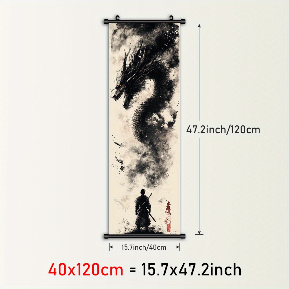 TEMU 2d Flat, 2d Flat, 1pc Framed Wall Art Featuring A , A Dragon Canvas Poster In Black And White, A Plastic Hanging Painting, Japanese-style Wall