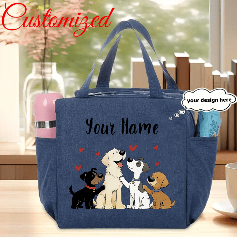 TEMU Custom Women's Shoulder Bag, Personalized Name, Owner And Pet, Cute Puppy Pattern Theme, Dog Lover Gift Shoulder Bag, Durable Zipper Closure, ,