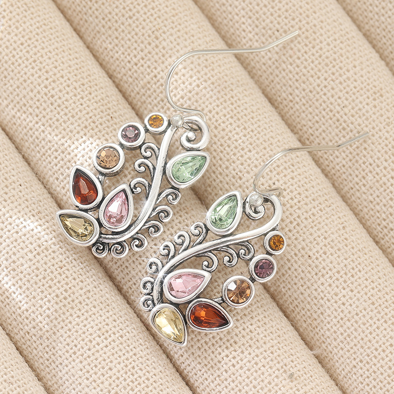 TEMU 1 Pair Of And Fashionable Colored Irregular Synthetic Zirconia Grass Leaf-shaped Pendant Earrings, Suitable For Daily Wear And Vacation, Is For