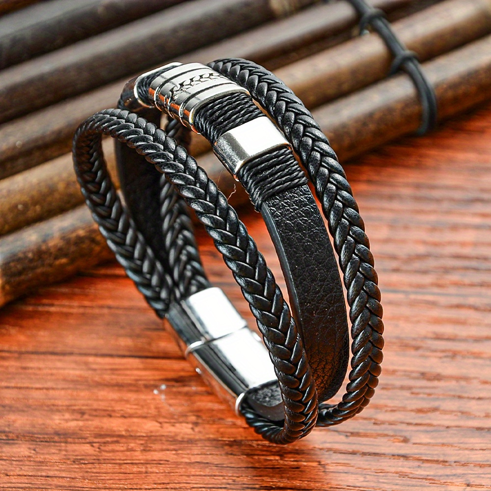 1pc Fashion Magnetic Faux Leather Bangle Bangle Bracelet, Easy Bangle Bangle Bracelet Men's Versatile Bangle Bangle Bracelet, Father's Day Gifts