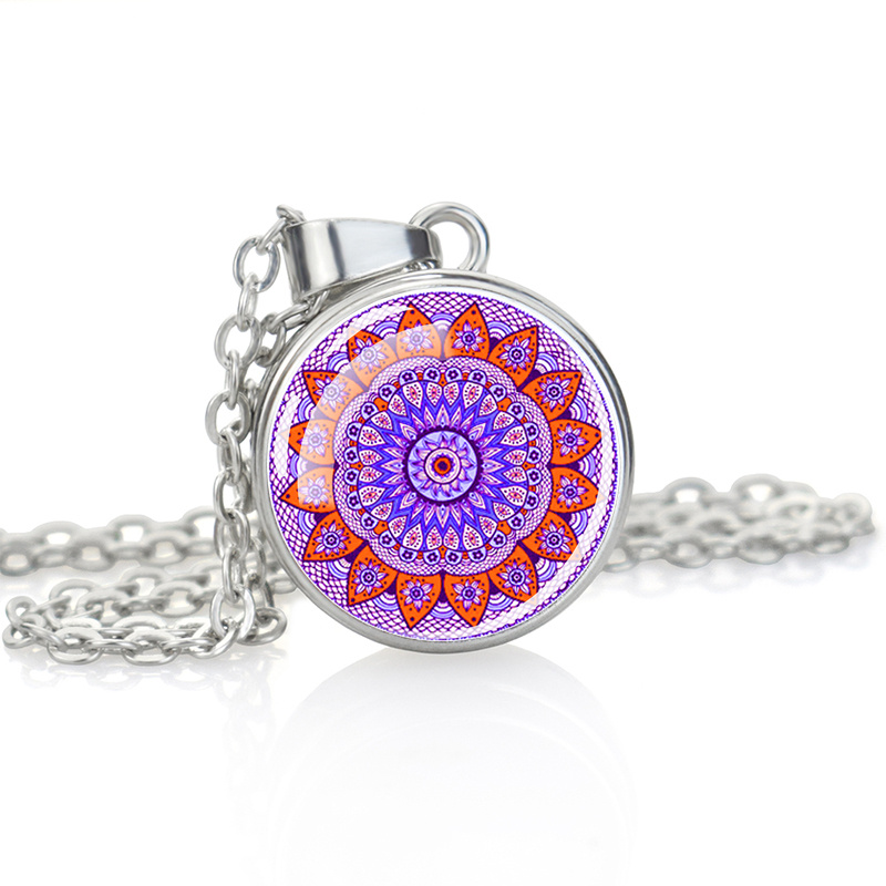 Elegant Single-Sided Button Glass Cabochon Pendant Necklace