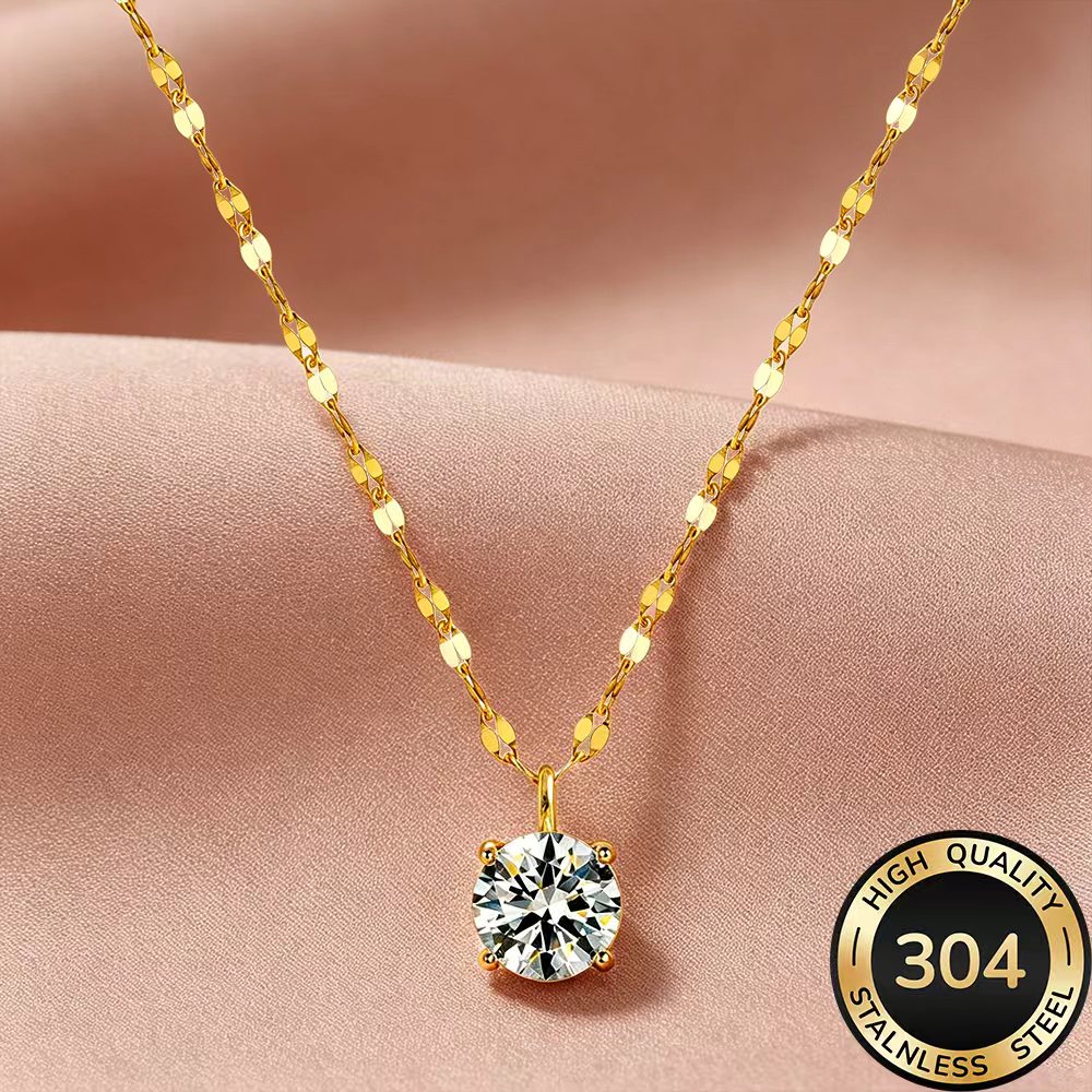 TEMU Collier avec pendentif doré en acier inoxydable de haute qualité, anti-décoloration, facile et élégant, adapté à un ou à une mode de fête, long