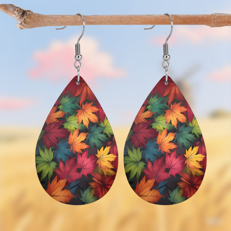 Lightweight PU Maple Leaf Dangle Earrings