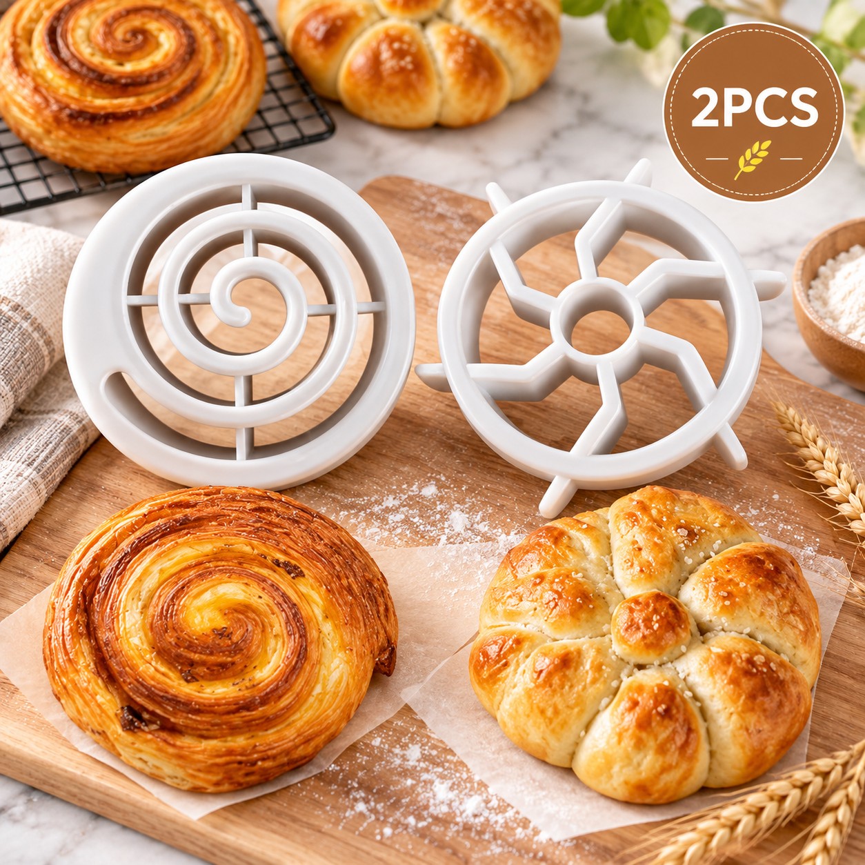 TEMU Lot de 2 moules presseurs ronds beiges pour , outils de pâtisserie pour pain, gâteaux, biscuits, pâtisseries de cuisine, moules presseurs à