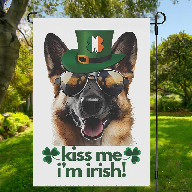 

1pc 's Day Garden Flag, " I'm Irish" German Shepherd Design, Clover Polyester Banner, Double-sided 12x18 Inches, Outdoor Home Lawn Decor, Seasonal Farmhouse Decoration, No Electricity Needed