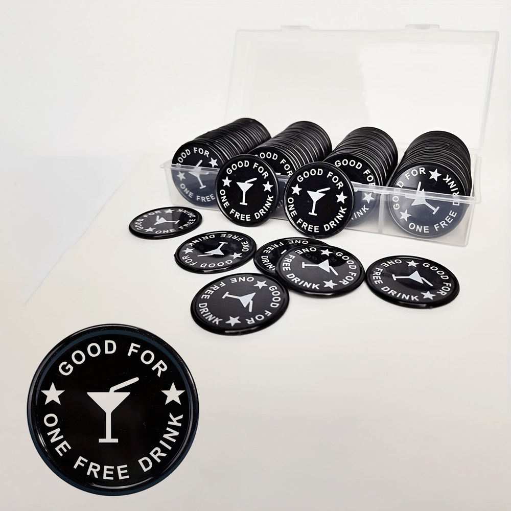 TEMU Lot de 100 jetons de boisson personnalisés avec personnalisé, jetons en plastique PS de haute qualité avec boîte de rangement transparente,