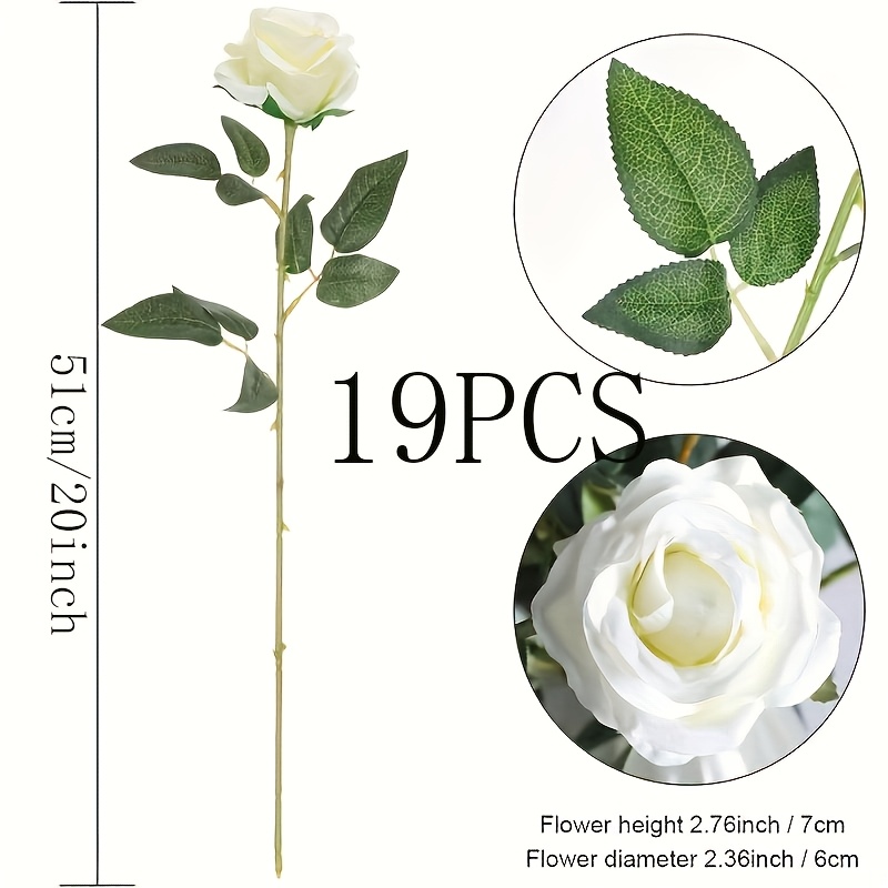 TEMU Long Stem Artificial White Roses - Realistic Plastic Faux Flower Suitable For Wedding Centerpieces, Table Decor, Easter, Spring Arrangements,