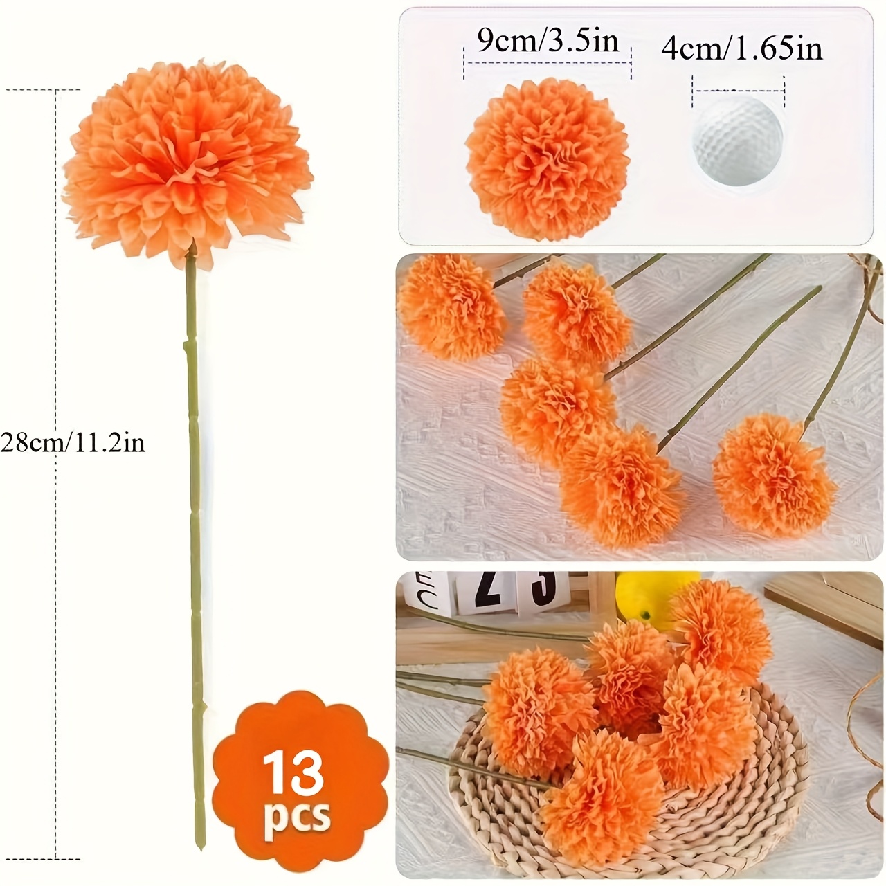 TEMU 13 Realistic Chrysanthemums- Autumn Bouquet, , Durable, Suitable For Thanksgiving, Halloween, Wedding Table Decorations, High-quality Plastic