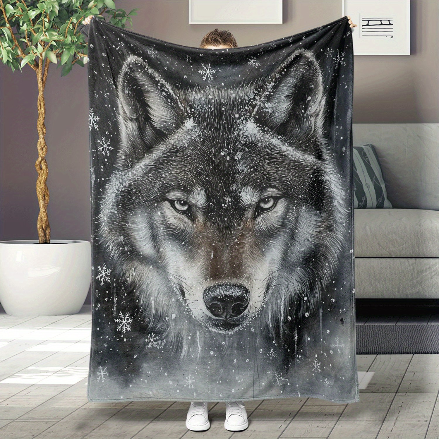 wolf print flannel throw blanket perfect gift for african girls granddaughters daughters versatile for outdoor beach camping sofa pet office use soft   cozy details 0