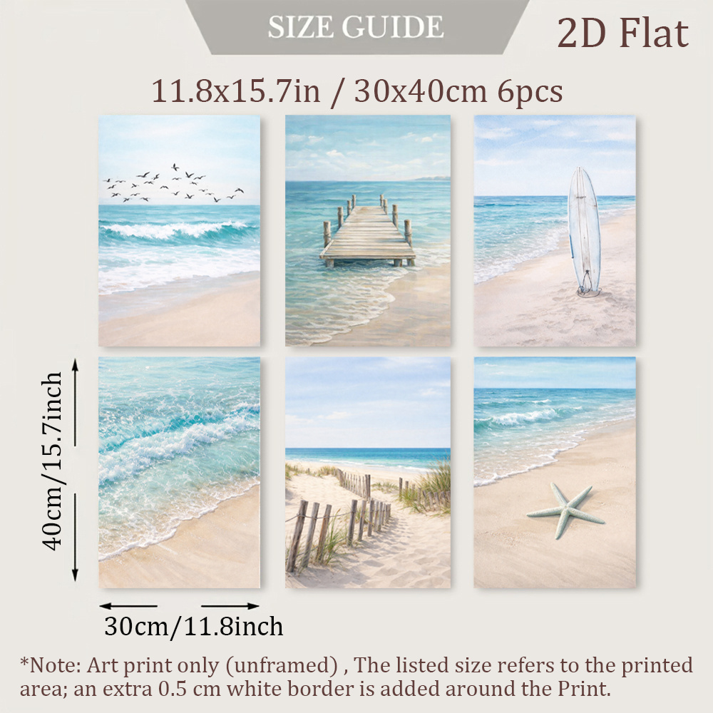 TEMU Láminas de pared verticales de , 2D , 6 piezas, modernas y minimalistas - Pósteres de playa con tabla de surf y sin , adecuados para decoración