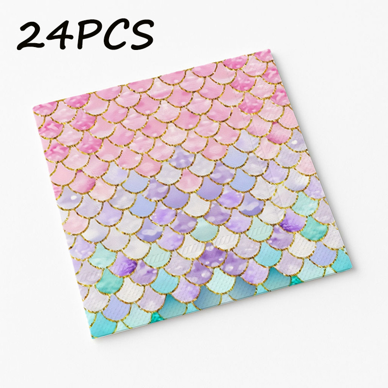 Image of 24p/120cs Fish Scale Themed Napkins, Disposable Napkins Suitable For Decorative Themed Party Napkins, Suitable For Daily Picnics And Themed Party Decorations For Halloween、christmas