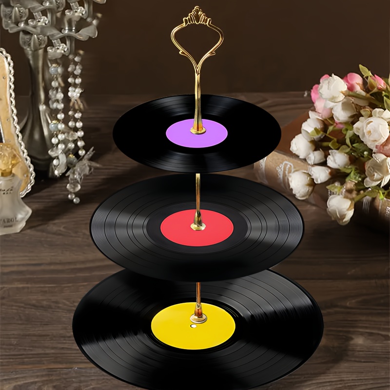 3 layer bohemian inspired artificial wood decorative tray vintage record design with vibrant colors irregular shape tabletop organizer for weddings birthdays home office decor non food contact non food contact 2d flat