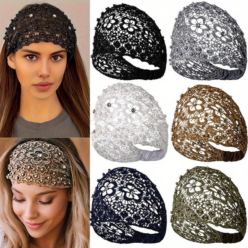 TEMU Set Of 6 Retro-style Ethnic Floral Bead Headbands With Edges, , Bohemian Casual Hair Pieces, Perfect For Different Events, Including Christmas,