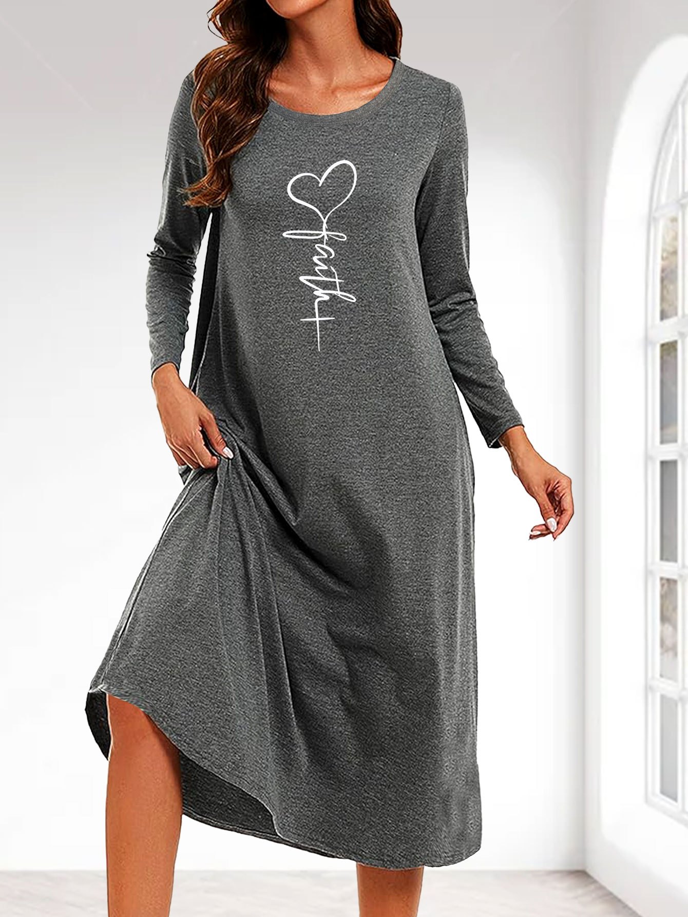 1pc womens plus size casual long sleeve night dress heart - Temu United  Arab Emirates